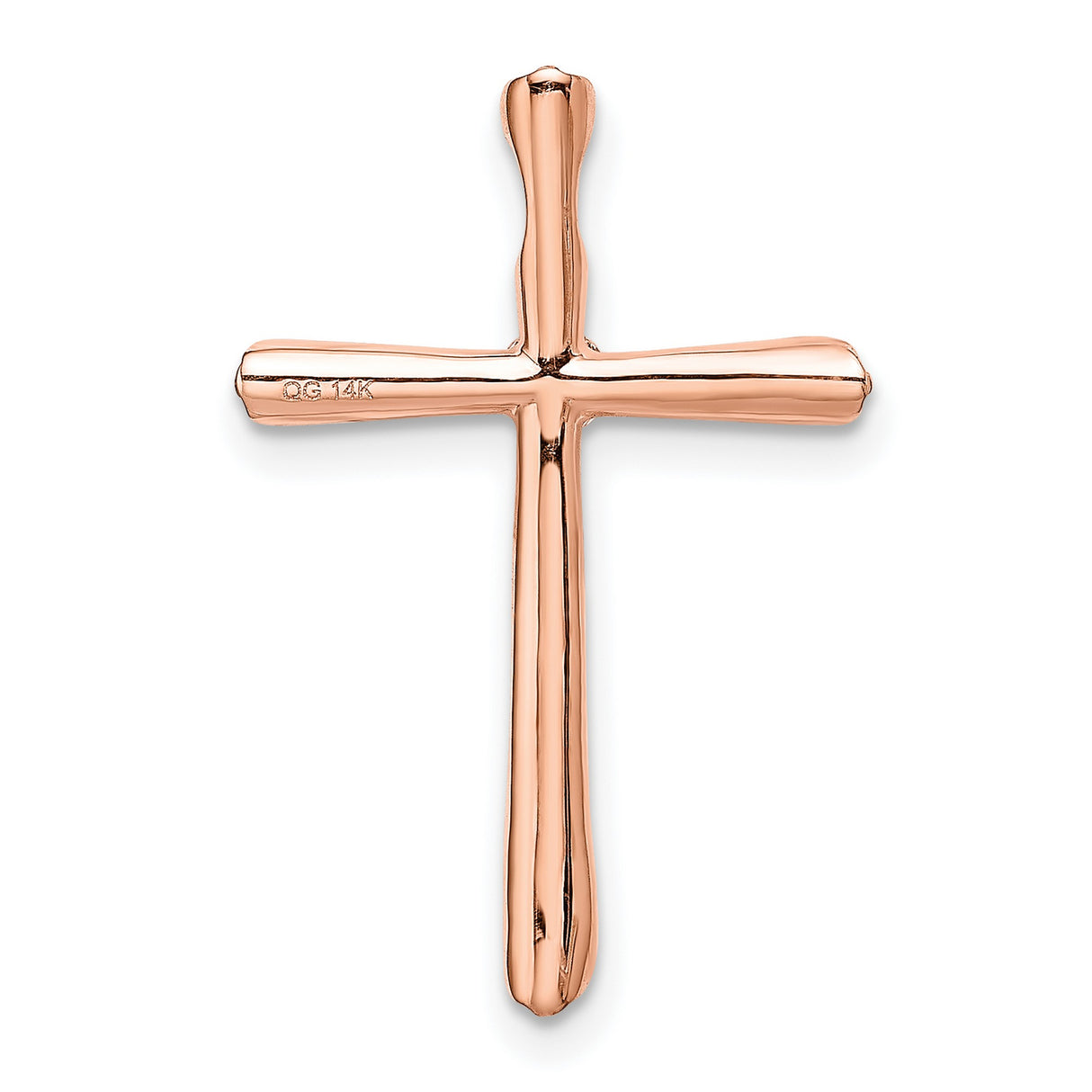 14k Rose Gold Diamond Cross Pendant with Polished Finish and Modern Curve Design
