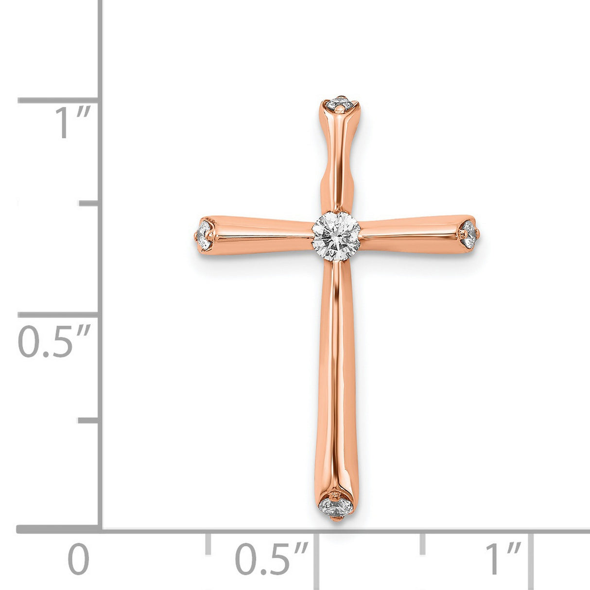 14k Rose Gold Diamond Cross Pendant with Polished Finish and Modern Curve Design