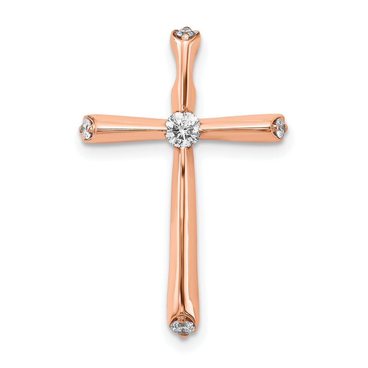 14k Rose Gold Diamond Cross Pendant with Polished Finish and Modern Curve Design