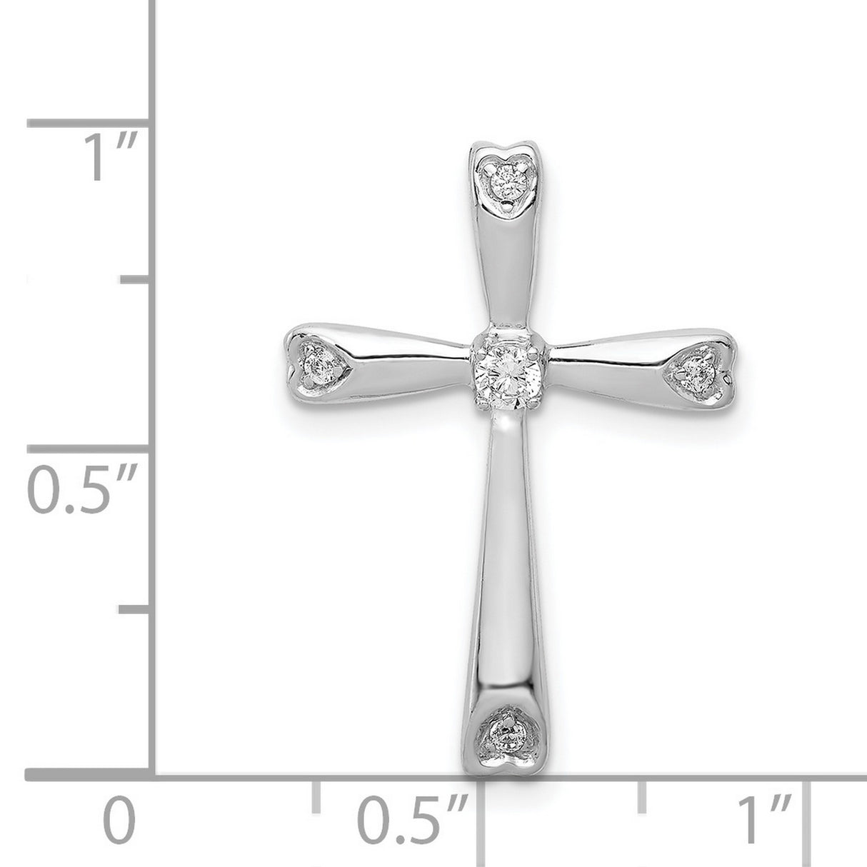 14k White Gold Diamond Cross Pendant with Heart Detail, Sleek Modern Design for Men and Women