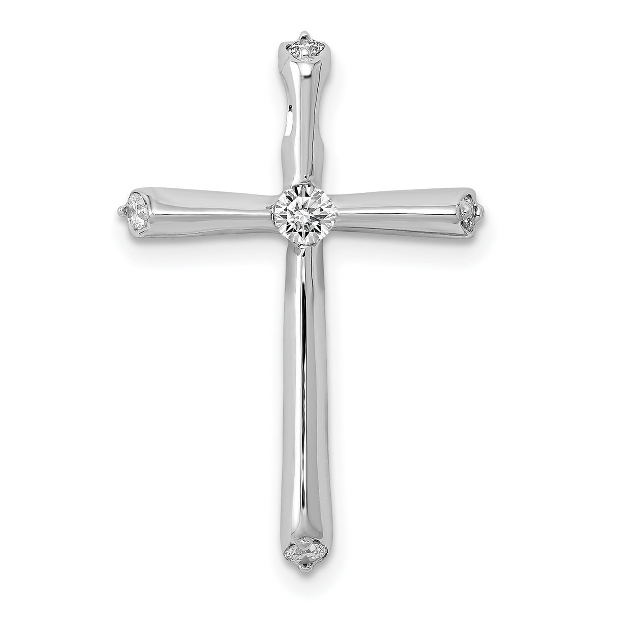 14k White Gold Diamond Cross Pendant with Chain Slide, Polished Modern Faith Jewelry