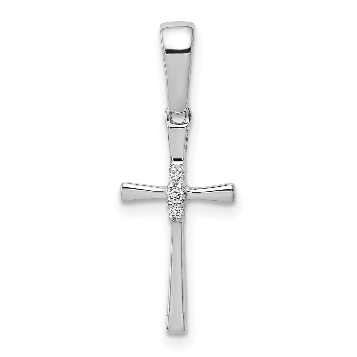 10k White Gold Diamond Cross Pendant, Polished Finish, Religious Jewelry for Men and Women