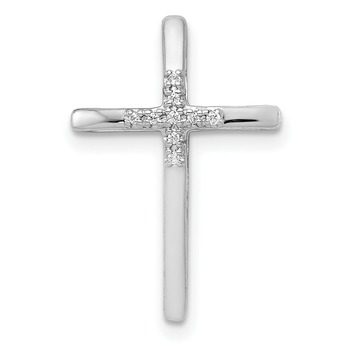 14k White Gold Cross Pendant with Diamond Center, Minimalist Religious Design