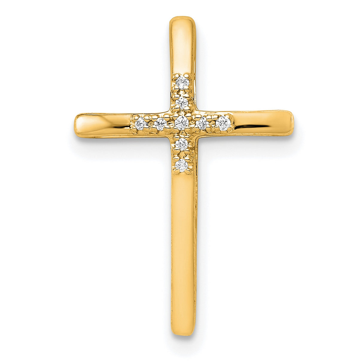 14k Yellow Gold Diamond Cross Pendant with Sleek Sliding Design, Spiritual Accent for Men and Women
