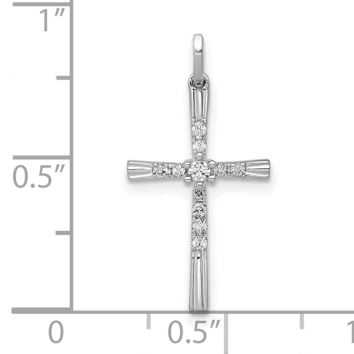 10k White Gold Cross Pendant with Diamond and Fluted Edge Design
