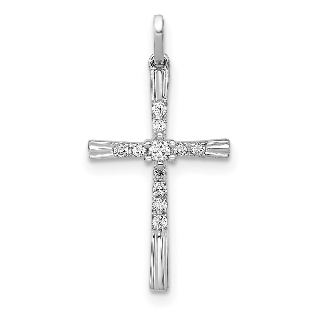 10k White Gold Cross Pendant with Diamond and Fluted Edge Design