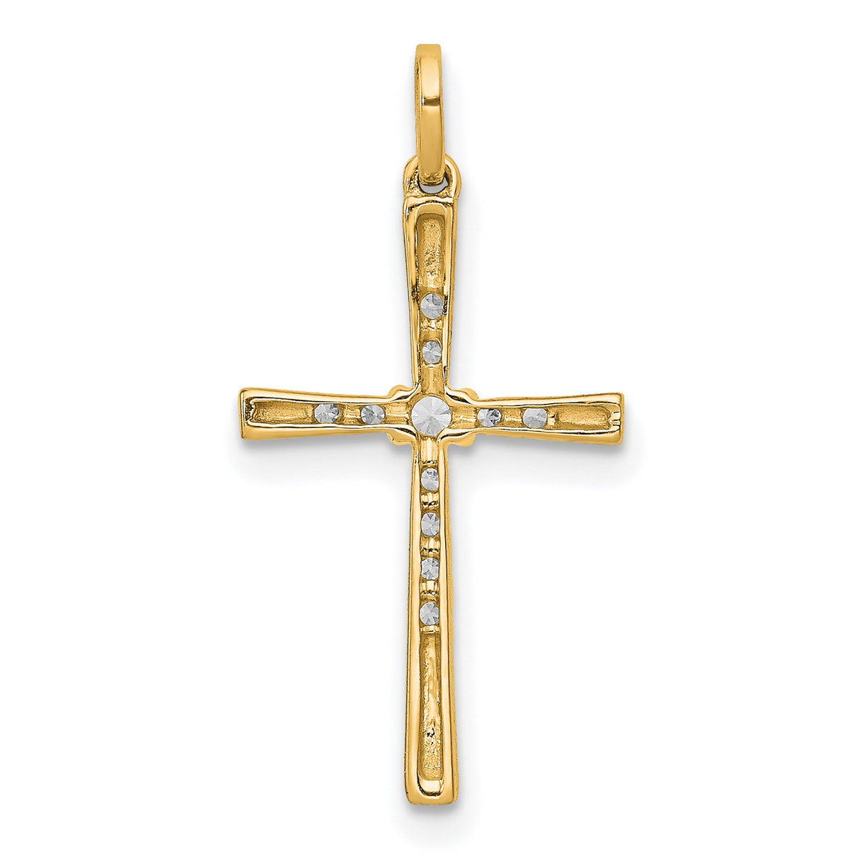 10k Yellow Gold Cross Pendant with Diamond Accent, Modern Religious Style for Men and Women
