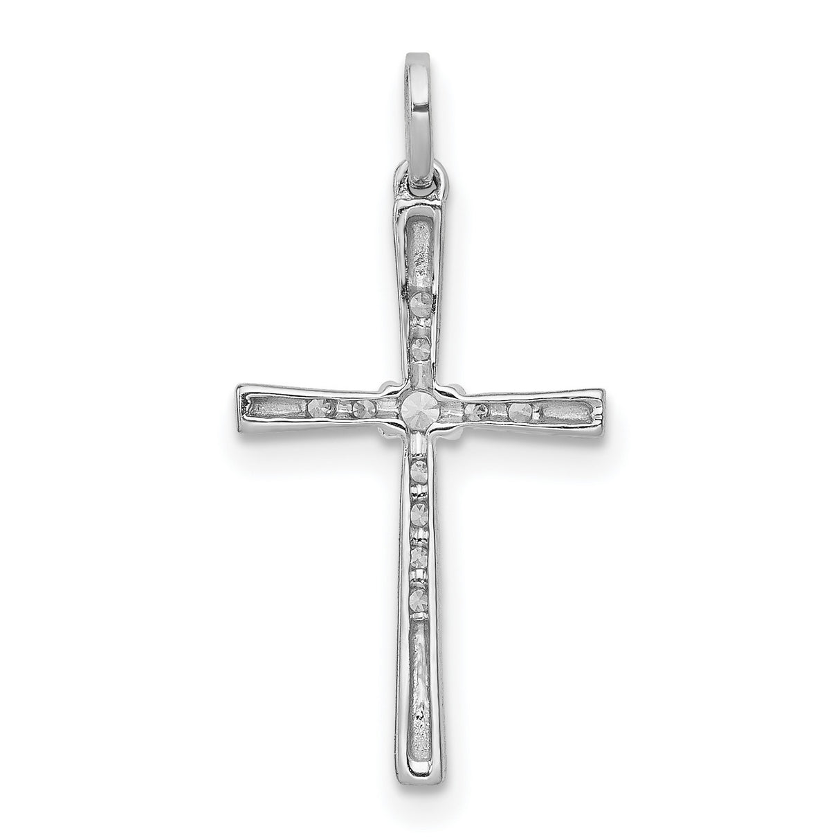 14k White Gold Cross Pendant with Round Cut Diamonds, Modern Design, Polished Finish