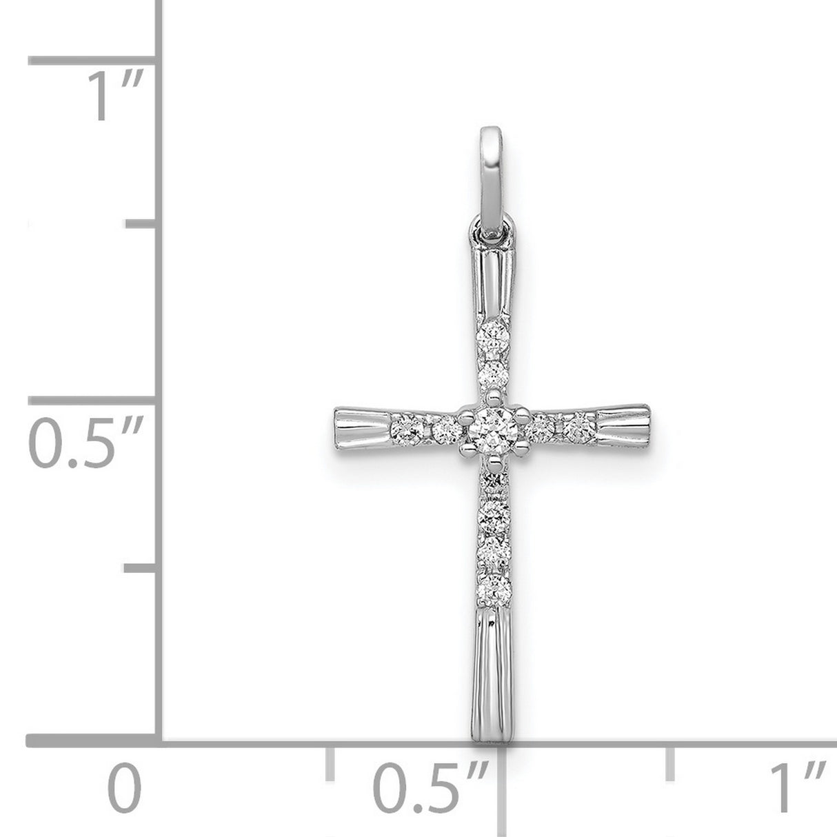 14k White Gold Cross Pendant with Round Cut Diamonds, Modern Design, Polished Finish