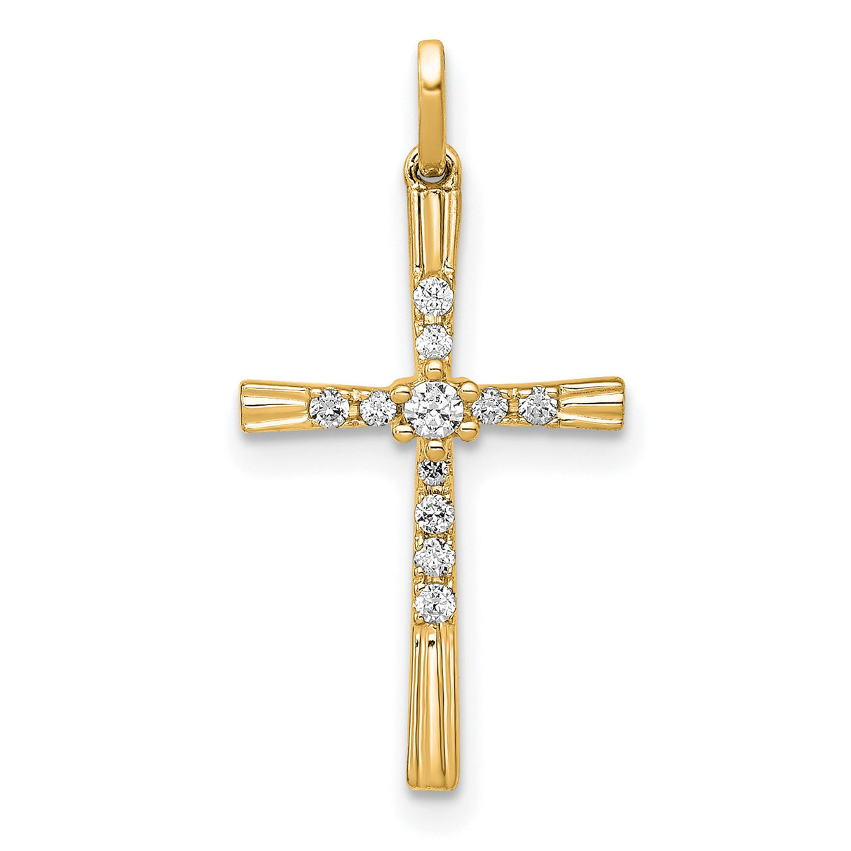 14k Yellow Gold Cross Pendant with Diamond Center, Polished Religious Unisex Jewelry