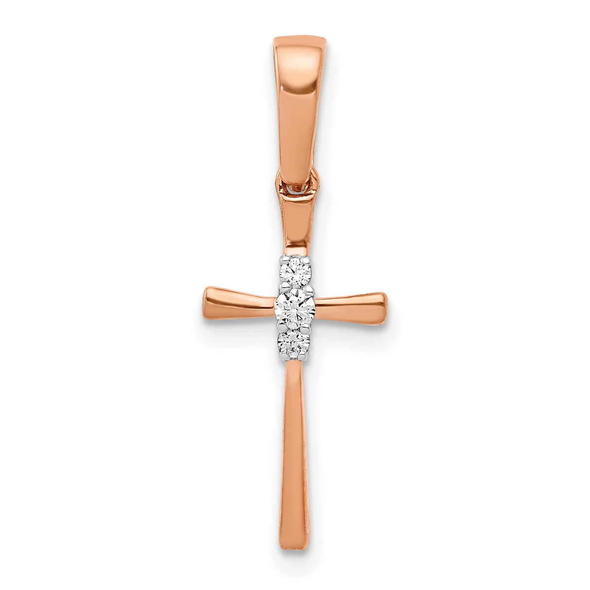 10k Rose Gold Diamond Cross Pendant with Contemporary Design and Polished Finish