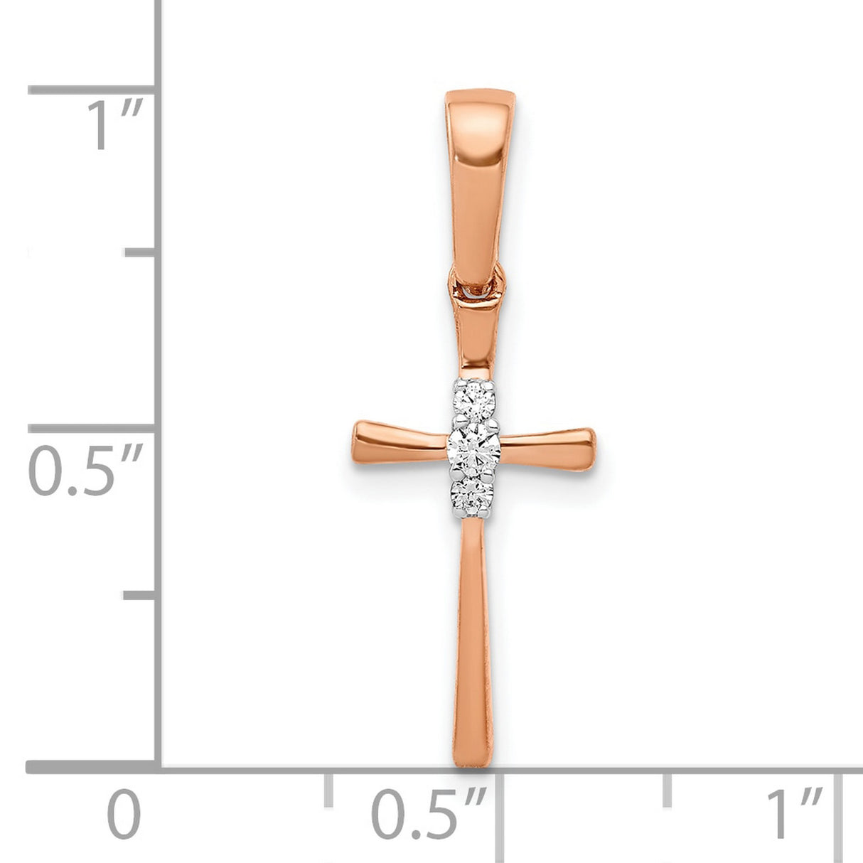14k Rose Gold Cross Pendant with Diamond Accents, Modern Minimalist Design