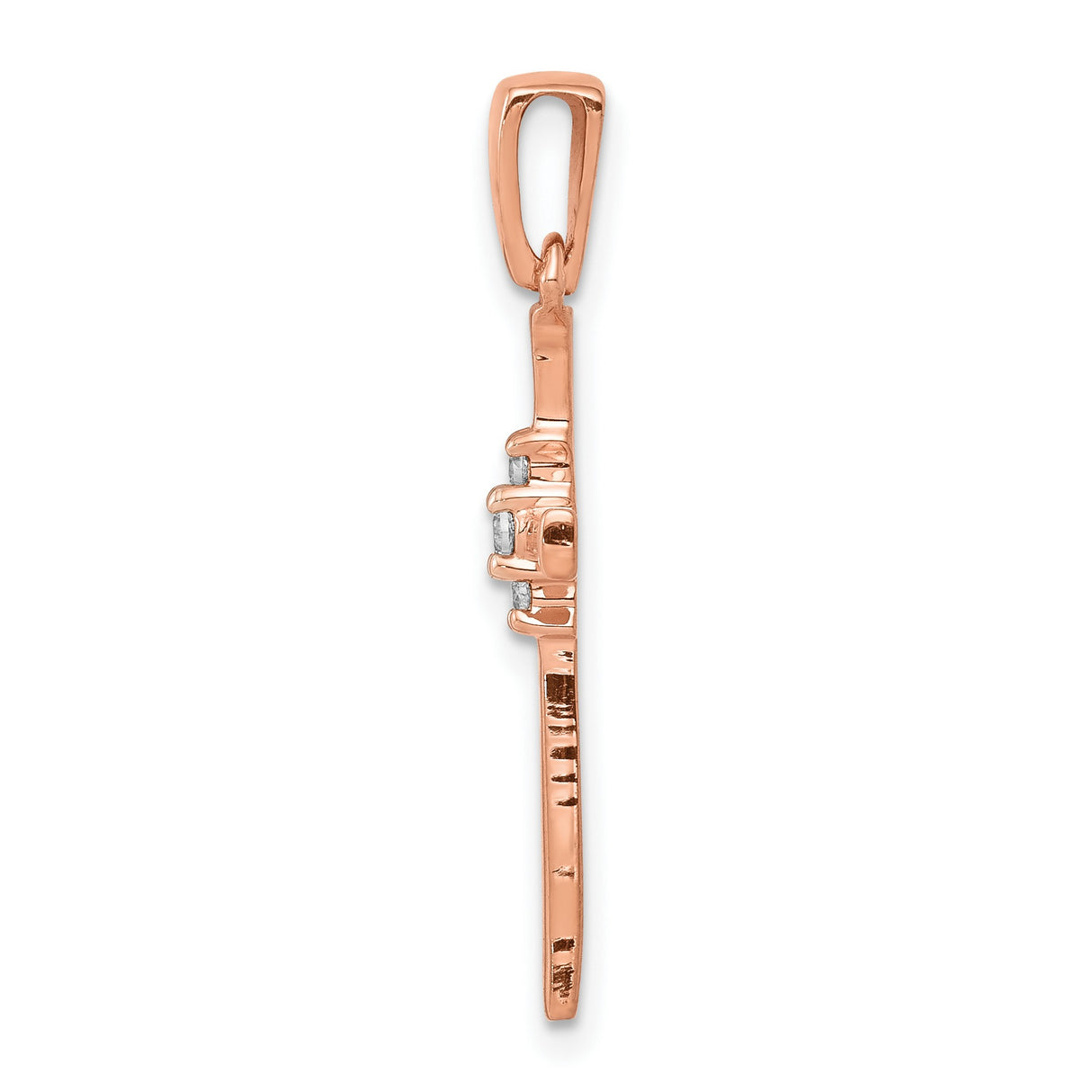 14k Rose Gold Cross Pendant with Diamonds, Minimalist Spiritual Faith Design