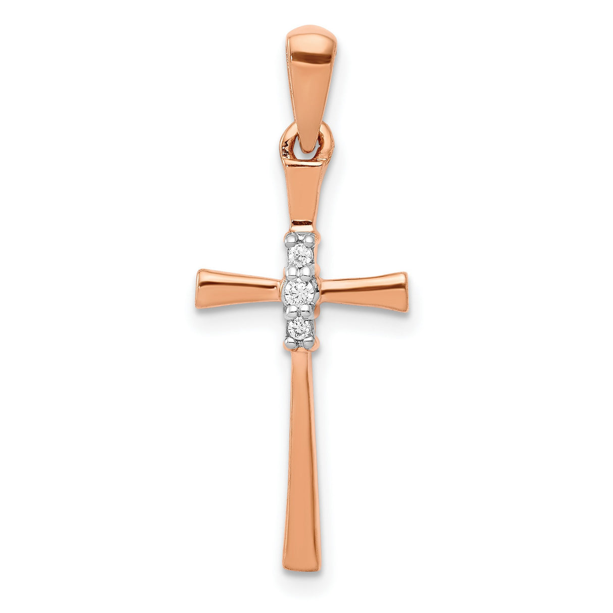 14k Rose Gold Cross Pendant with Diamonds, Minimalist Spiritual Faith Design