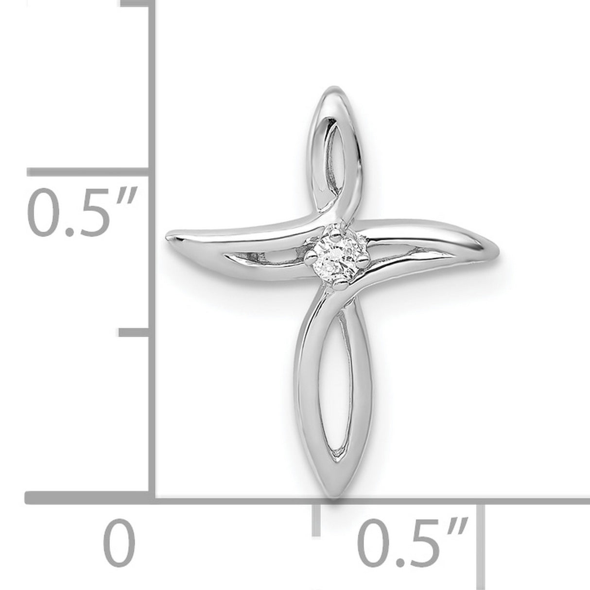 10k White Gold Cross Pendant with Diamond Accent, Polished Finish, Unisex Spiritual Jewelry