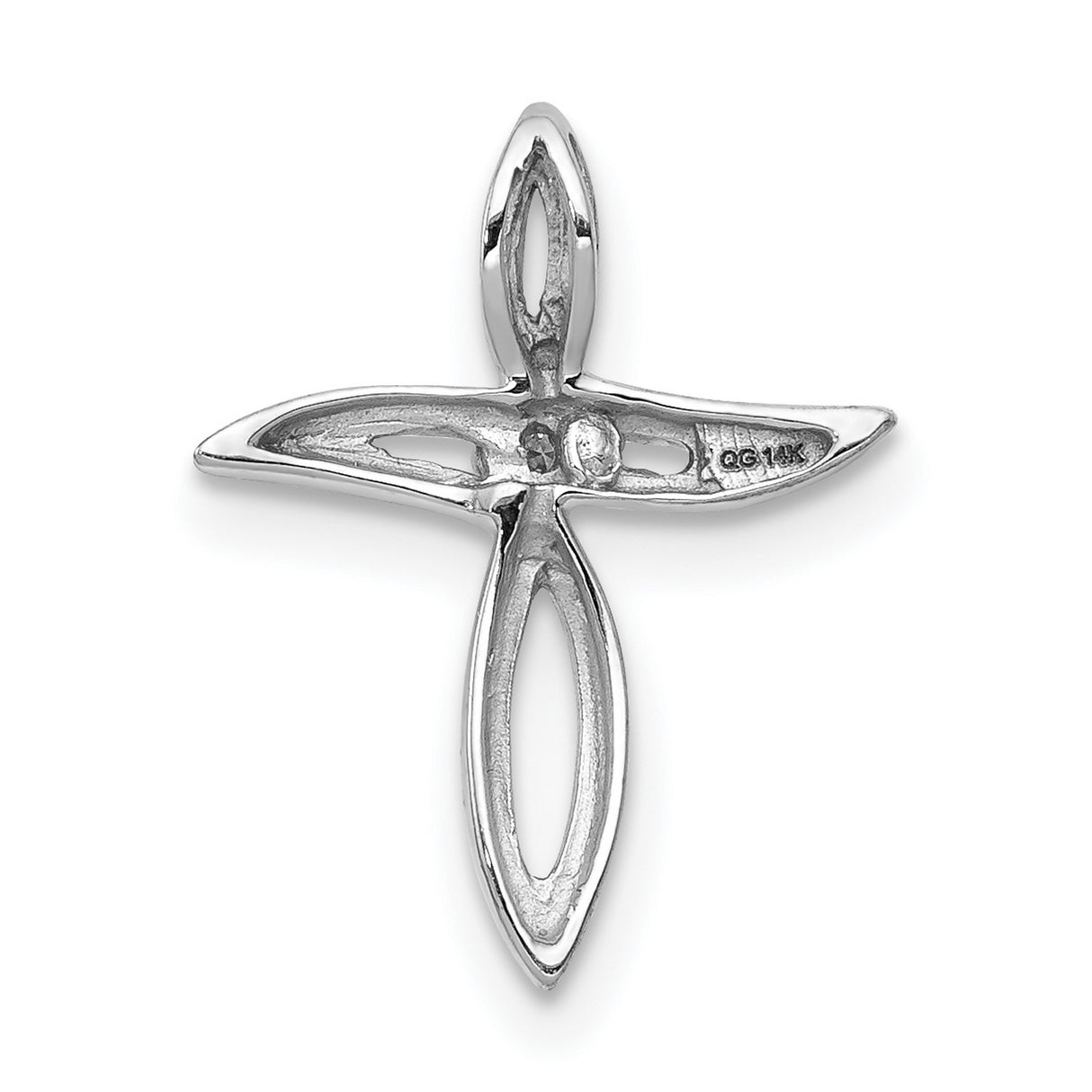 14k White Gold Cross Pendant with Diamonds, Modern Flowing Design for Men and Women