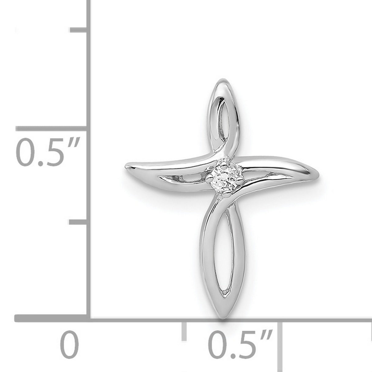 14k White Gold Cross Pendant with Diamonds, Modern Flowing Design for Men and Women