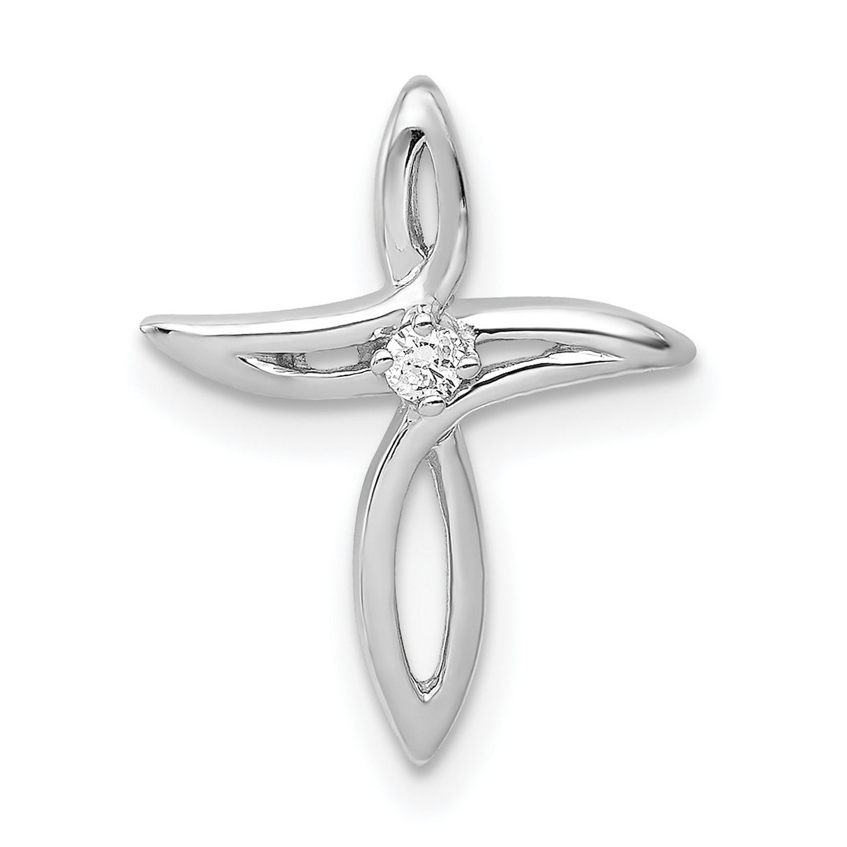 14k White Gold Cross Pendant with Diamonds, Modern Flowing Design for Men and Women