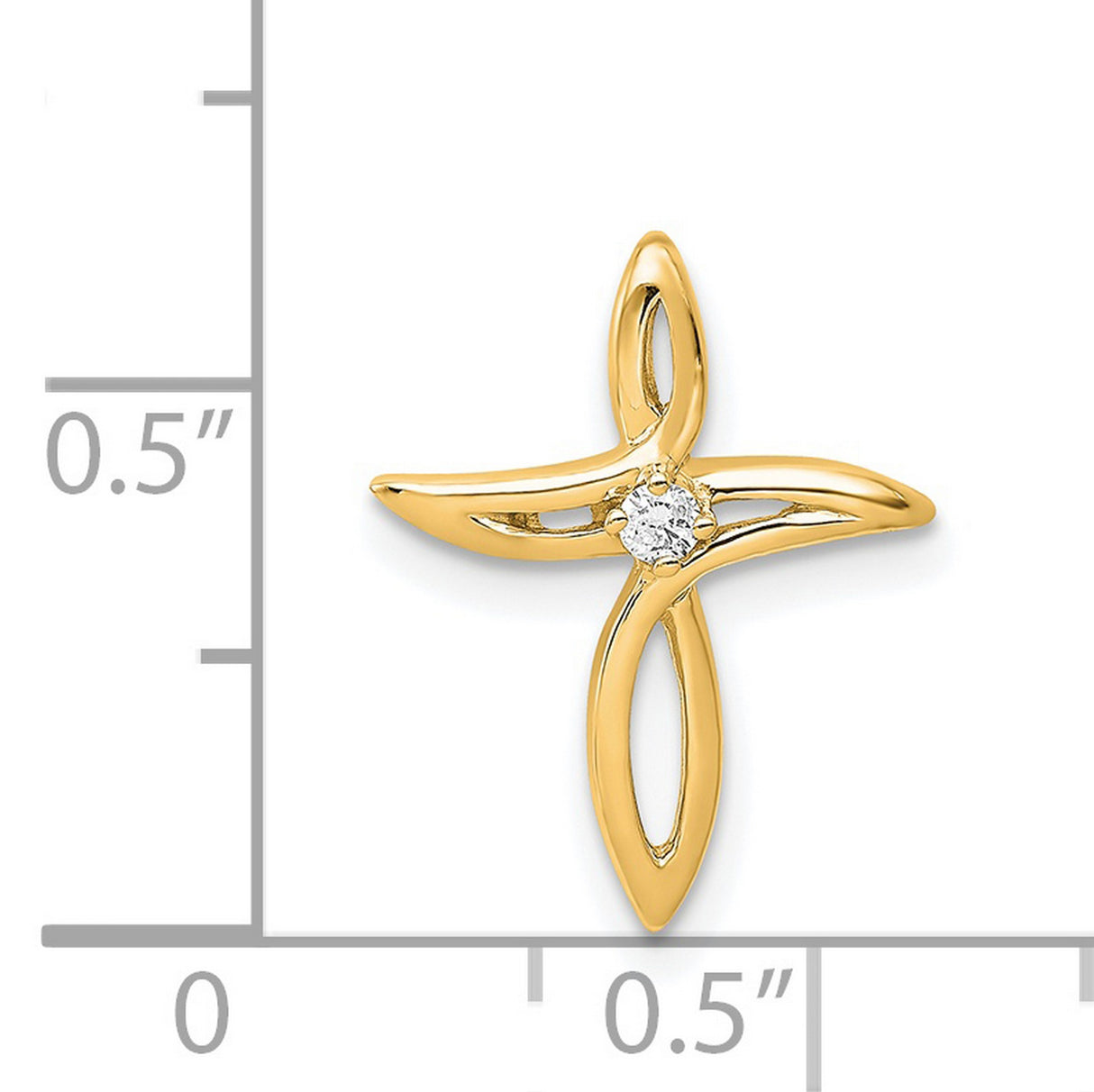 14k Yellow Gold Cross Pendant with Diamond Accent, Modern Minimalist Religious Design