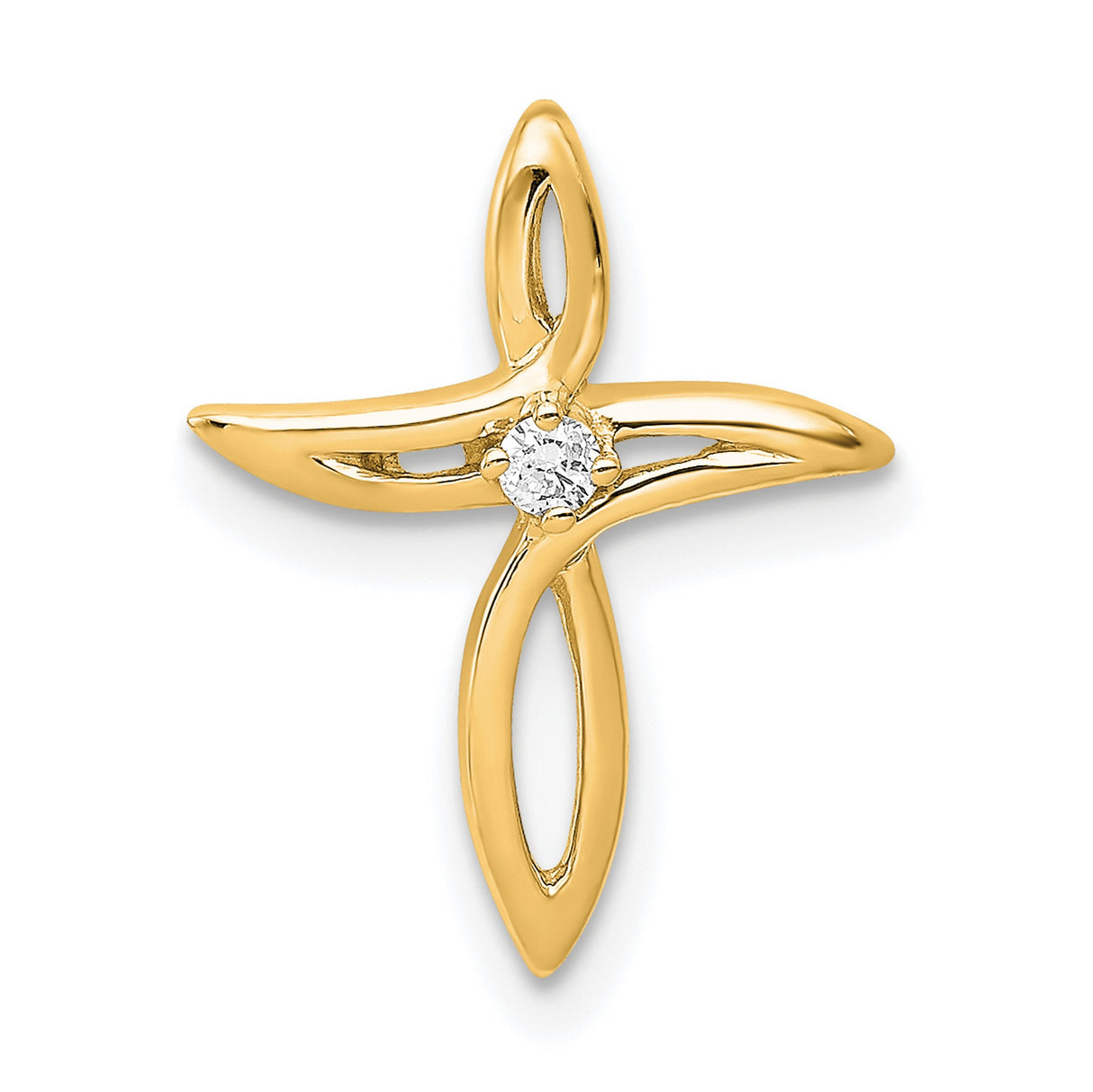 14k Yellow Gold Cross Pendant with Diamond Accent, Modern Minimalist Religious Design