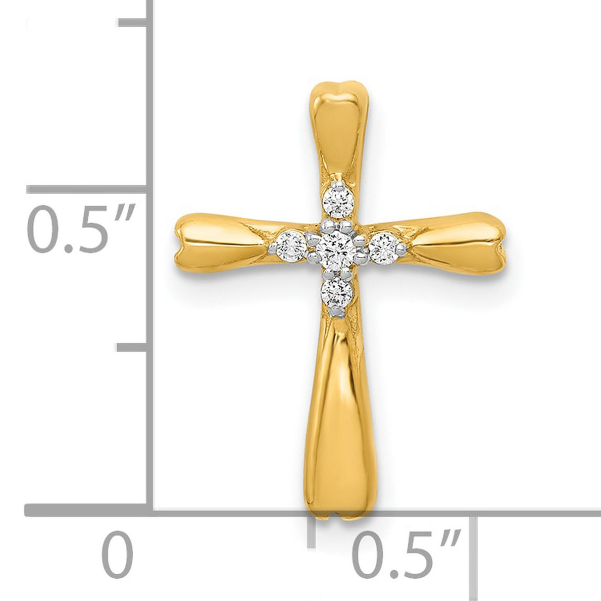 10k Yellow Gold Cross Pendant with Diamond, Polished Finish Religious Charm for Men and Women