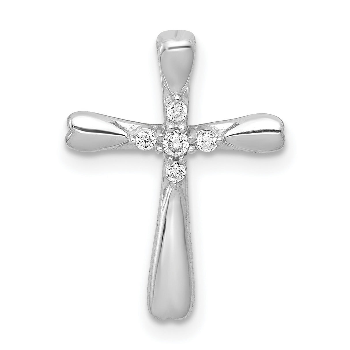14k White Gold Diamond Cross Slide Pendant with Polished Modern Design