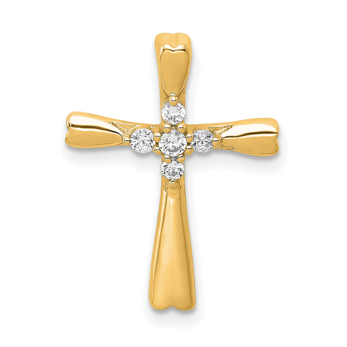 10k Yellow Gold Cross Pendant with Diamond Accents, Polished Religious Charm for Men or Women