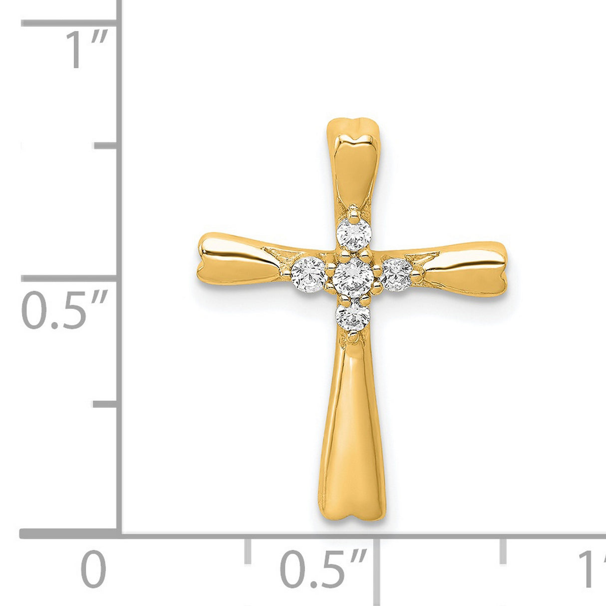 14k Yellow Gold Cross Pendant with Diamond Center Slide Design Religious Charm
