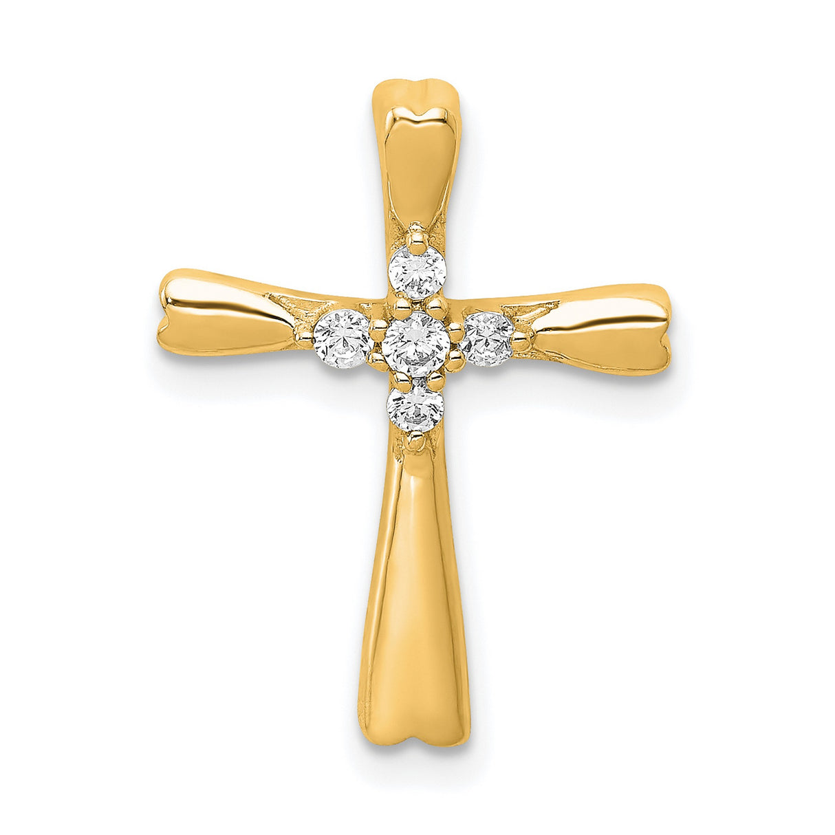 14k Yellow Gold Cross Pendant with Diamond Center Slide Design Religious Charm