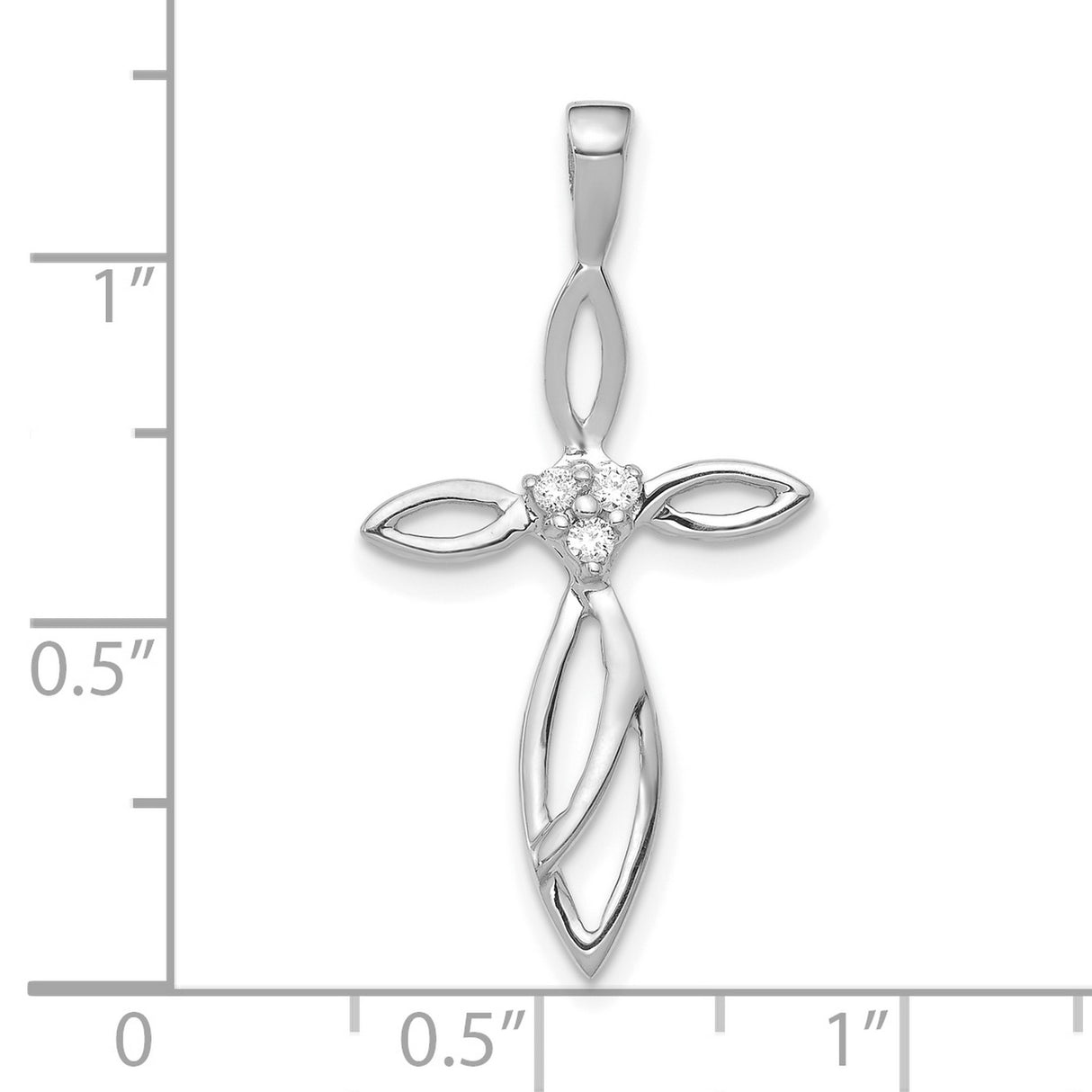 10k White Gold Cross Pendant with Diamonds, Openwork Design, Spiritual Twist Style