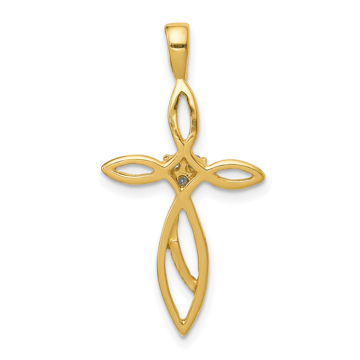14k Yellow Gold Cross Pendant with Genuine Diamonds, Twist Design and Openwork Detail