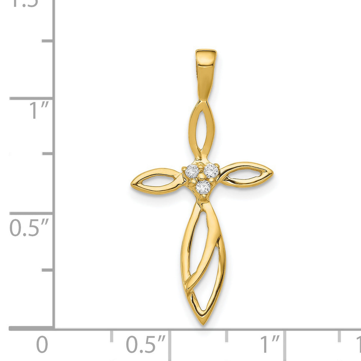 14k Yellow Gold Cross Pendant with Genuine Diamonds, Twist Design and Openwork Detail