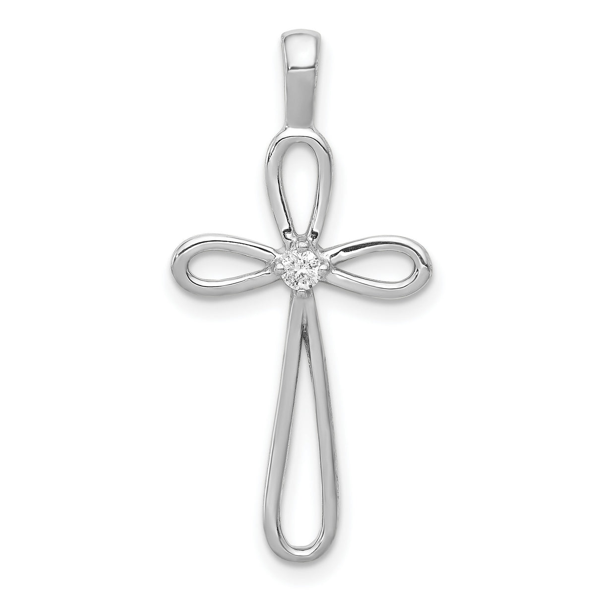 14k White Gold Diamond Cross Pendant, Modern Openwork Design, Unisex Spiritual Jewelry