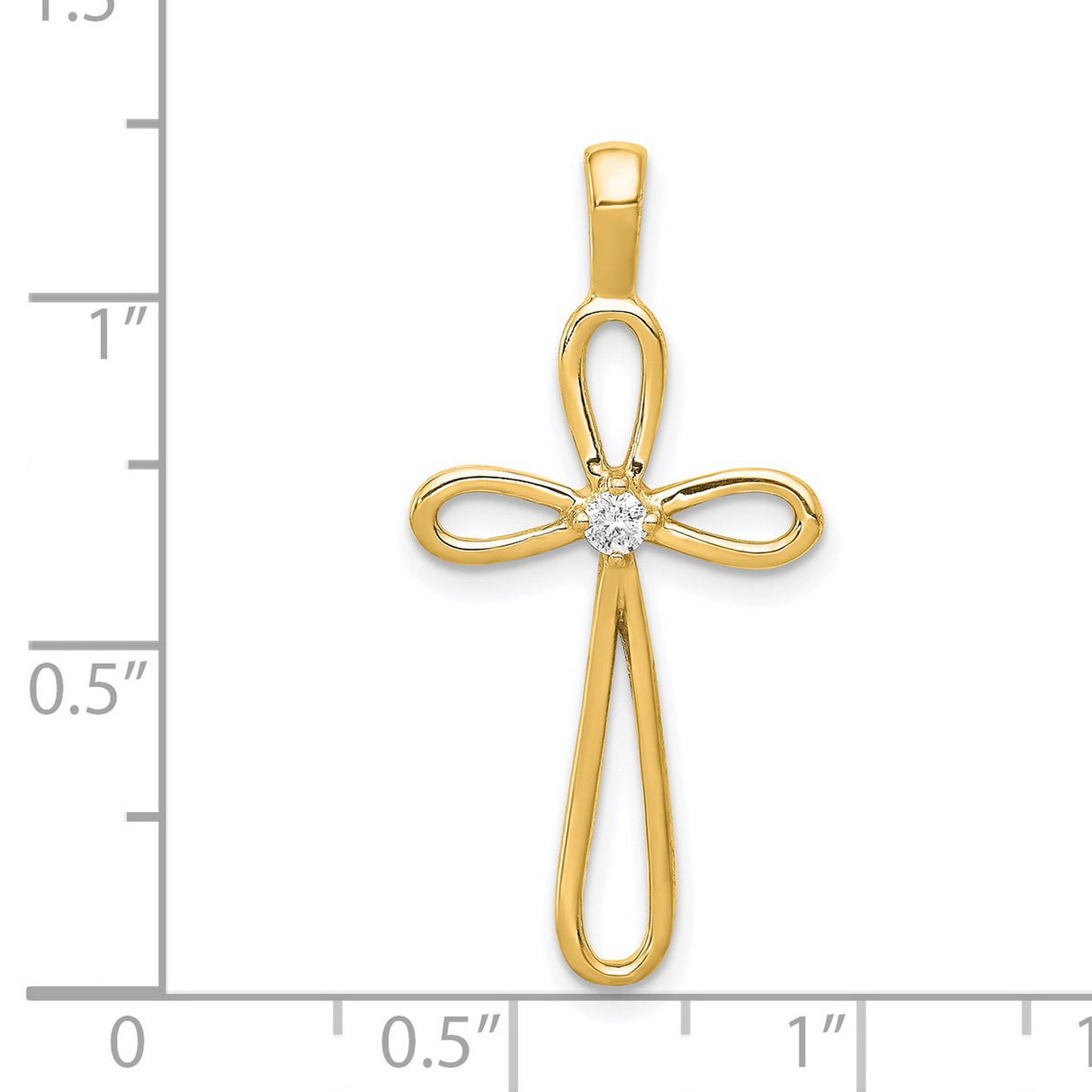 14k Yellow Gold Cross Pendant with Diamond Accent, Looped Heart Knot Design