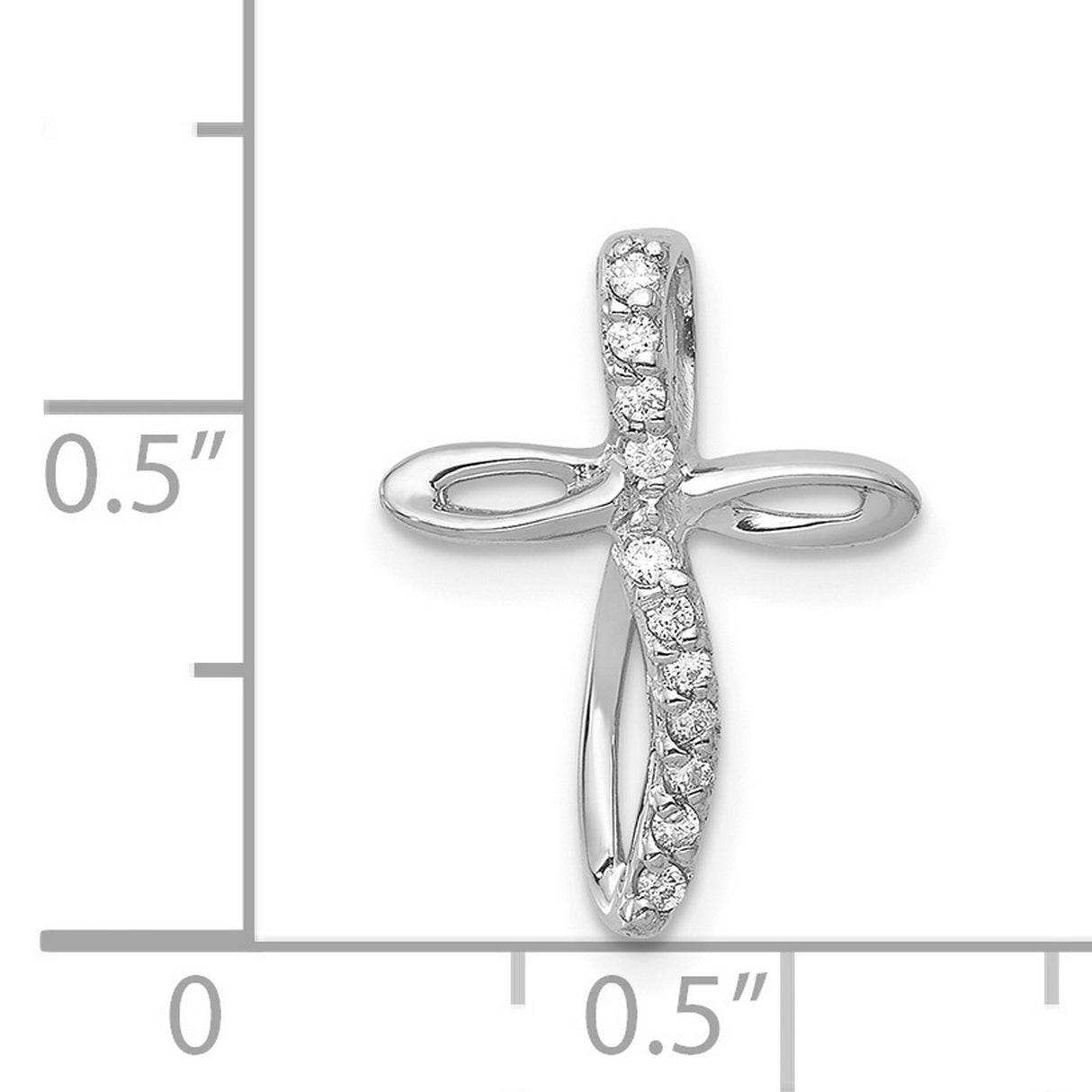 14k White Gold Cross Pendant with Diamond Accent, Modern Curved Openwork Design