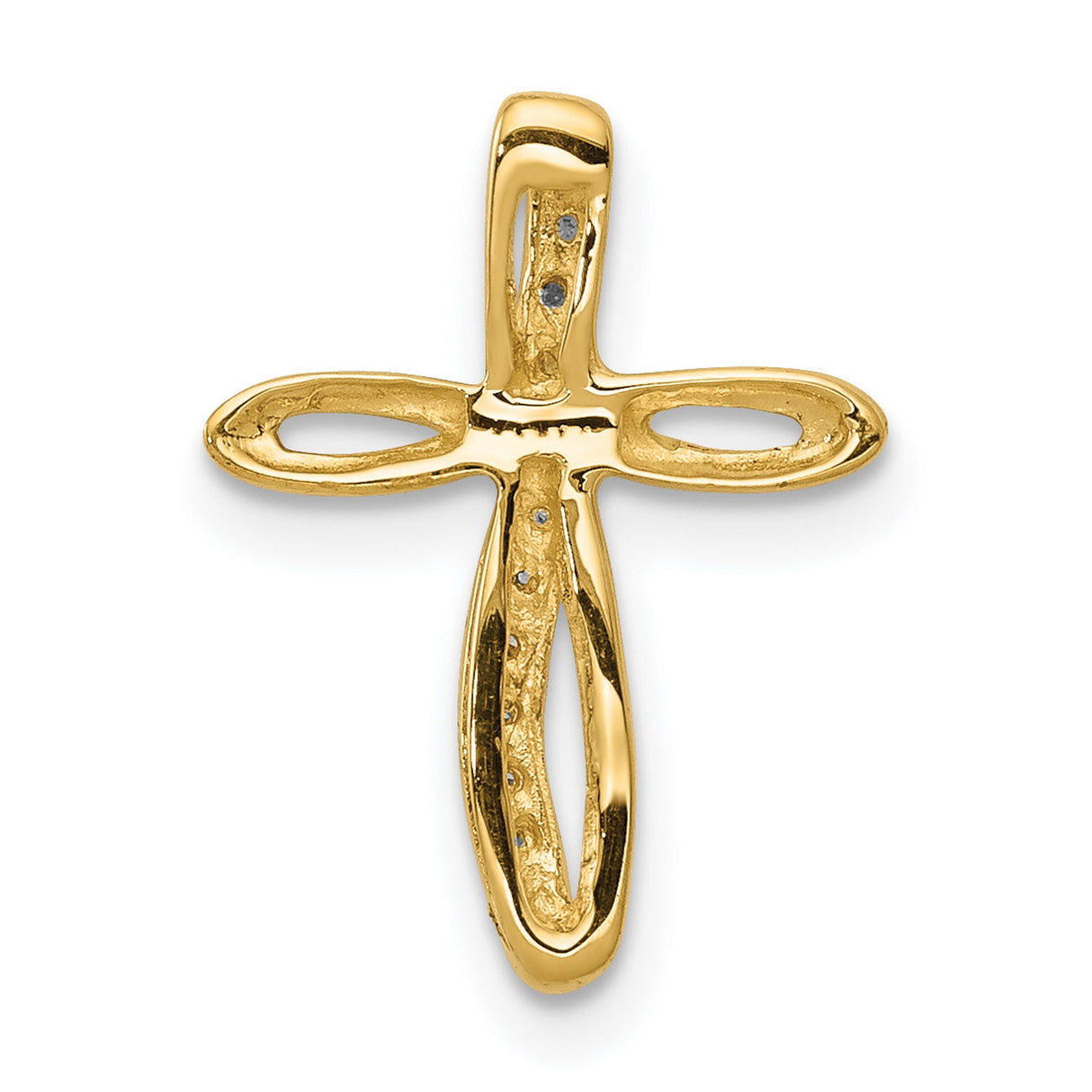 14k Yellow Gold Cross Pendant with Diamond Accent, Modern Openwork Religious Design