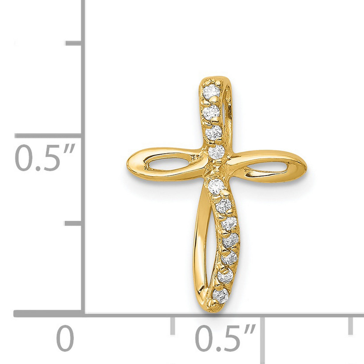 14k Yellow Gold Cross Pendant with Diamond Accent, Modern Openwork Religious Design