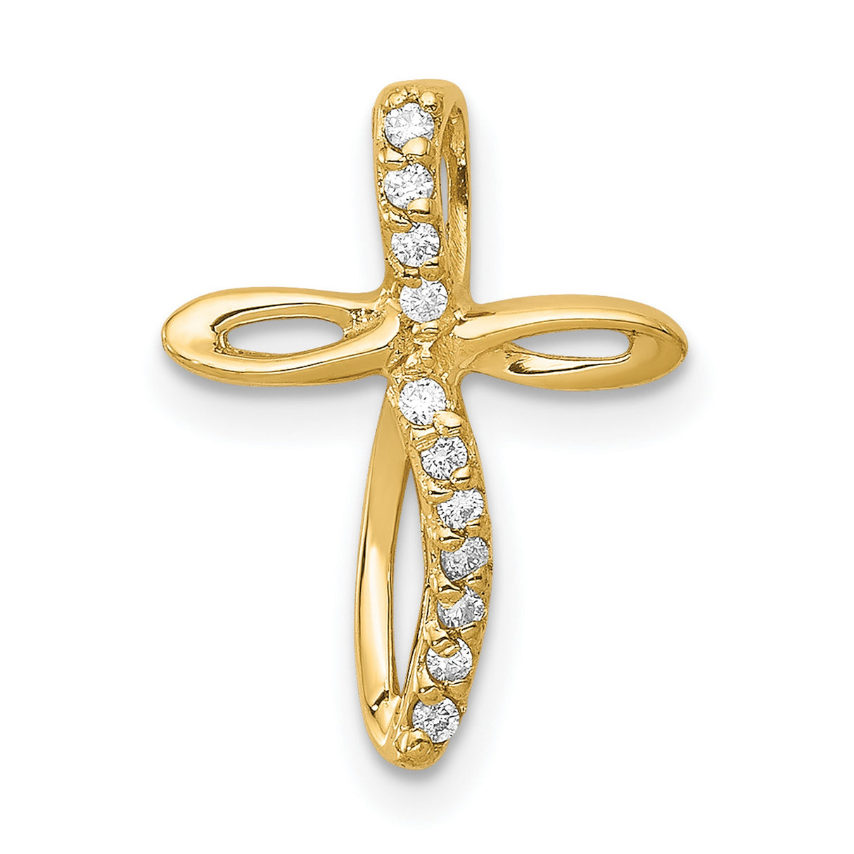 14k Yellow Gold Cross Pendant with Diamond Accent, Modern Openwork Religious Design