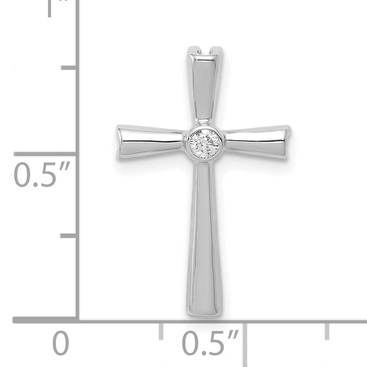 10k White Gold Cross Pendant with Diamond Bezel, Tapered Polished Design for Men and Women