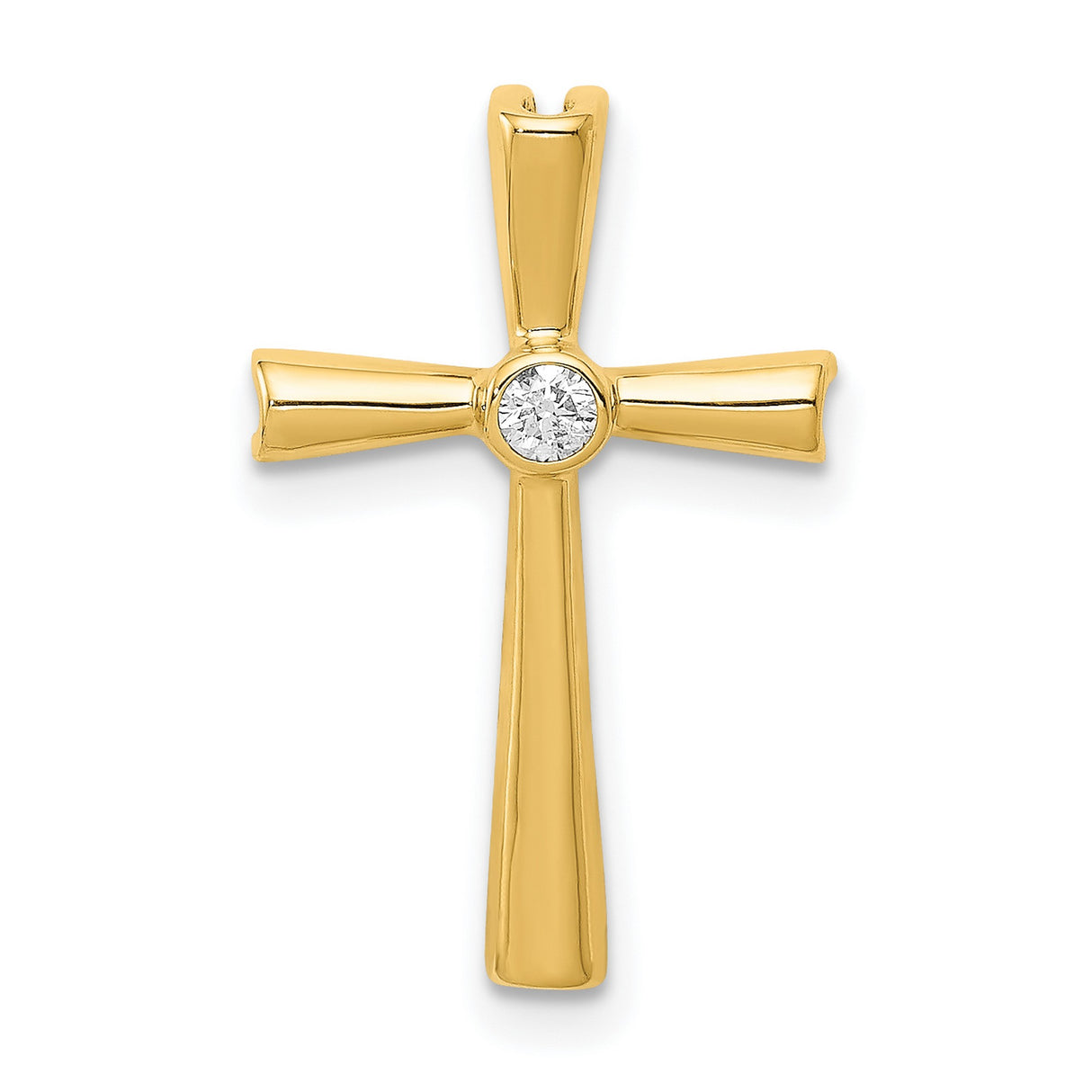 10k Yellow Gold Cross Pendant with Diamond Centerpiece, Modern Faith Jewelry for Men and Women