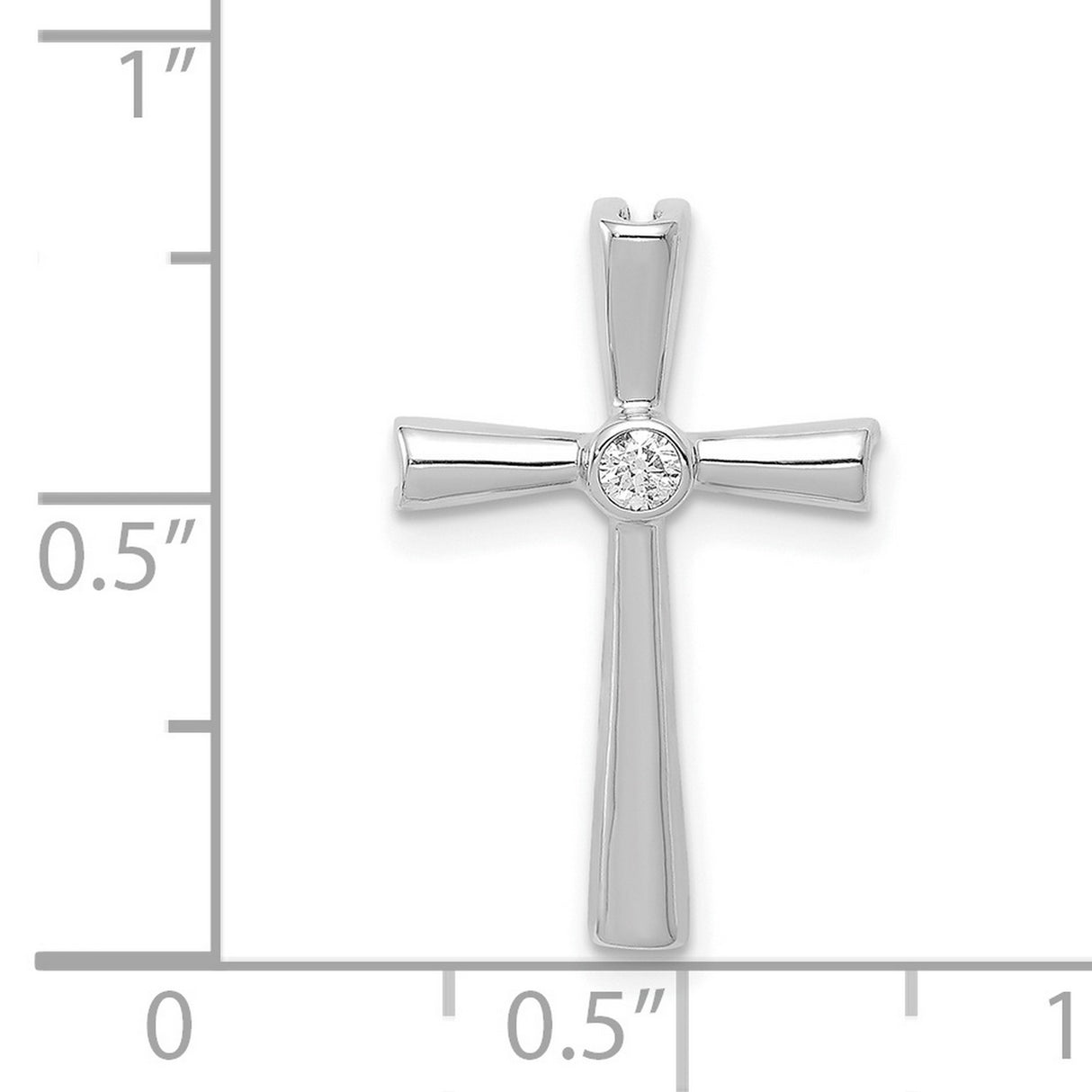 14k White Gold Cross Pendant with Diamond Accent, Slide Design, Modern Religious Jewelry