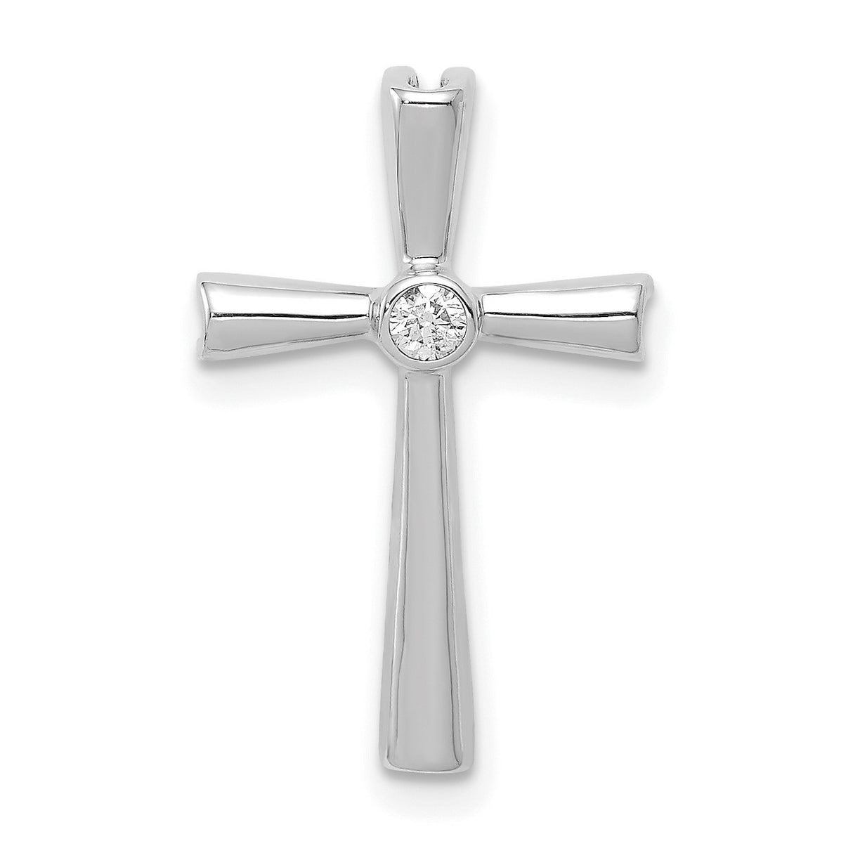 14k White Gold Cross Pendant with Diamond Accent, Slide Design, Modern Religious Jewelry