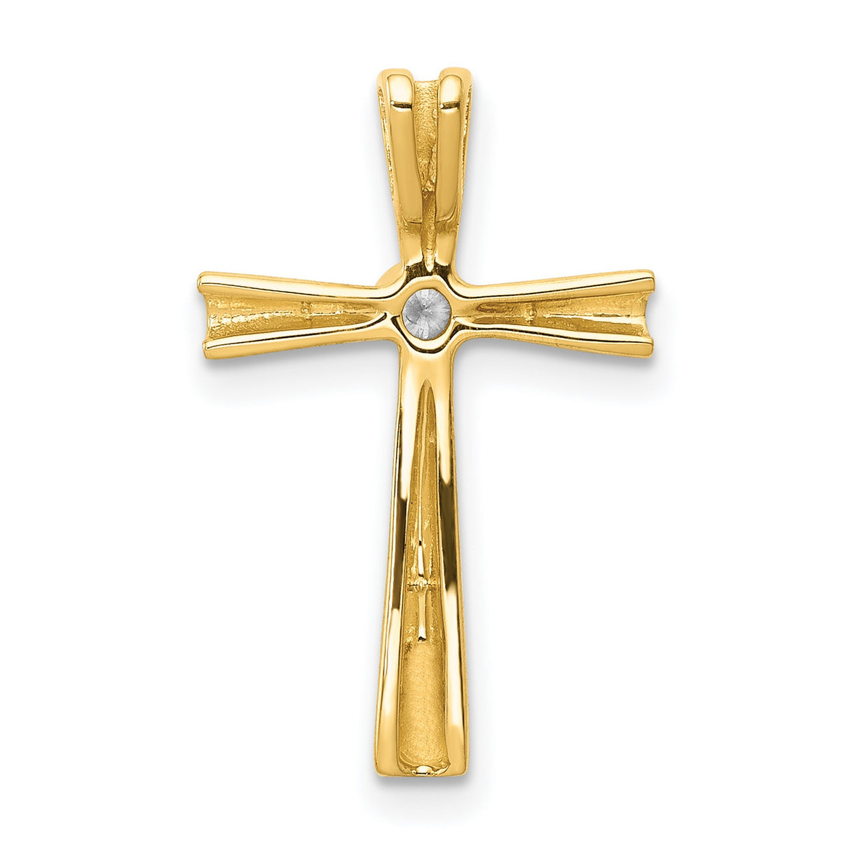 14k Yellow Gold Cross Pendant with Diamond Accent, Polished Faith Symbol for Men and Women