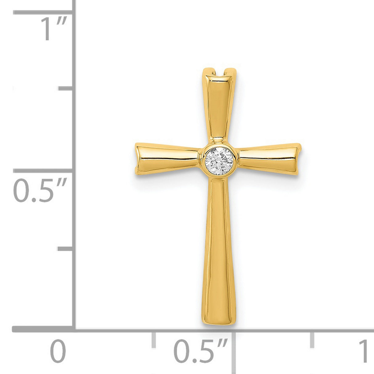 14k Yellow Gold Cross Pendant with Diamond Accent, Polished Faith Symbol for Men and Women