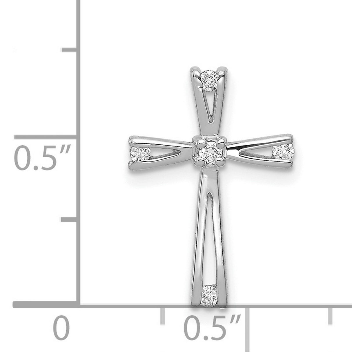 14k White Gold Cross Pendant with Diamond, Lightweight Open Design for Men and Women