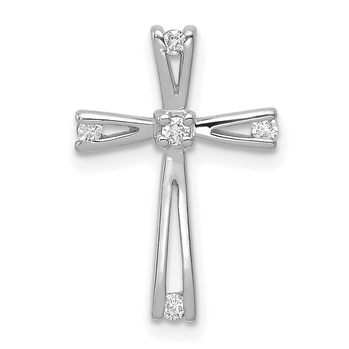 14k White Gold Cross Pendant with Diamond, Lightweight Open Design for Men and Women