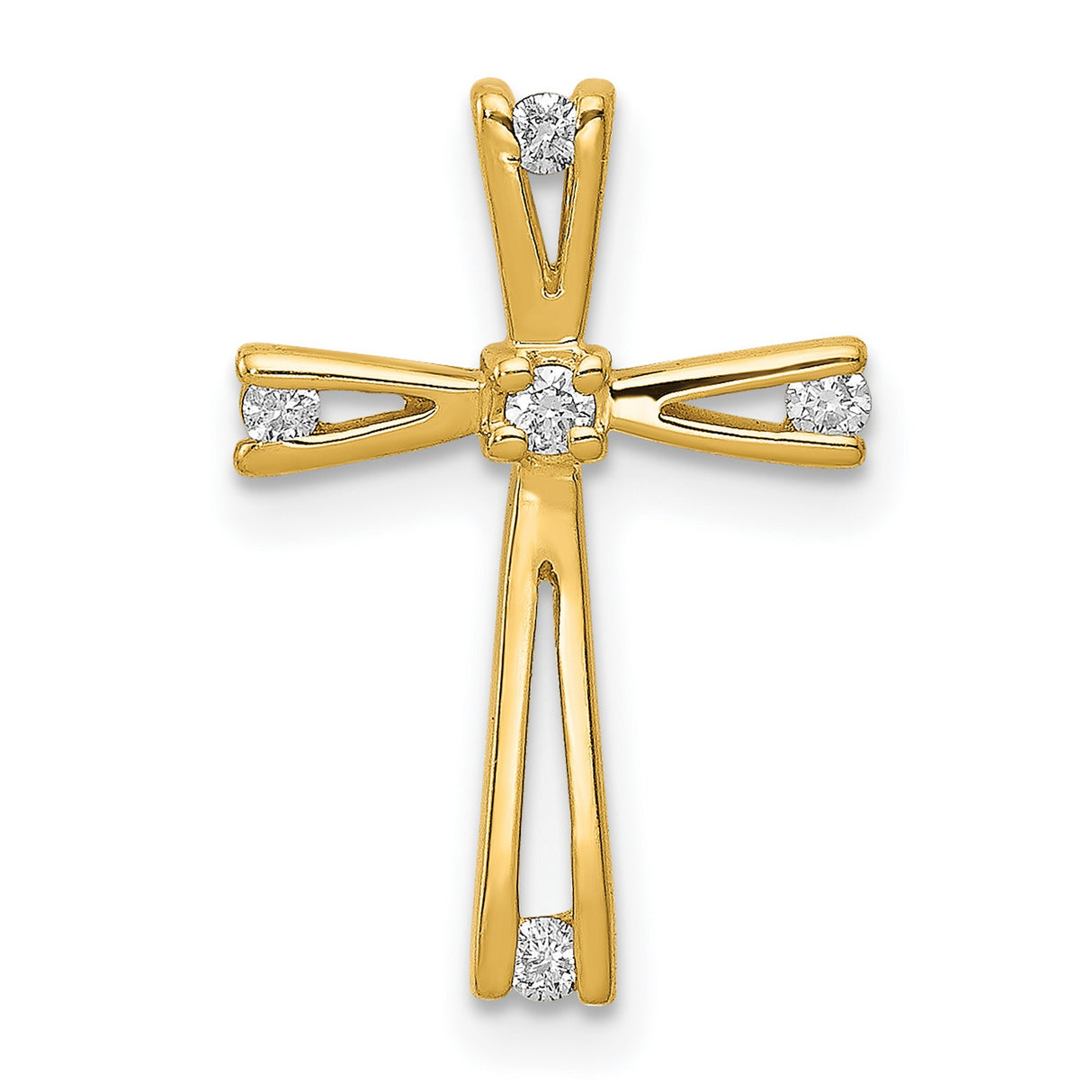 14k Yellow Gold Cross Pendant with Diamond Accent, Modern Religious Jewelry for Men and Women