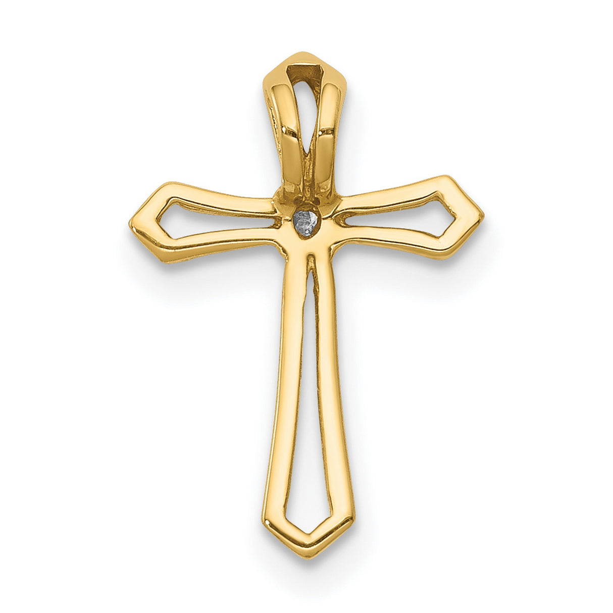 14k Yellow Gold Cross Pendant with Diamond Accent, Modern Cutout Design, Religious Charm