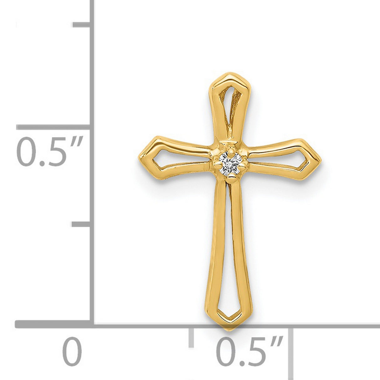 14k Yellow Gold Cross Pendant with Diamond Accent, Modern Cutout Design, Religious Charm