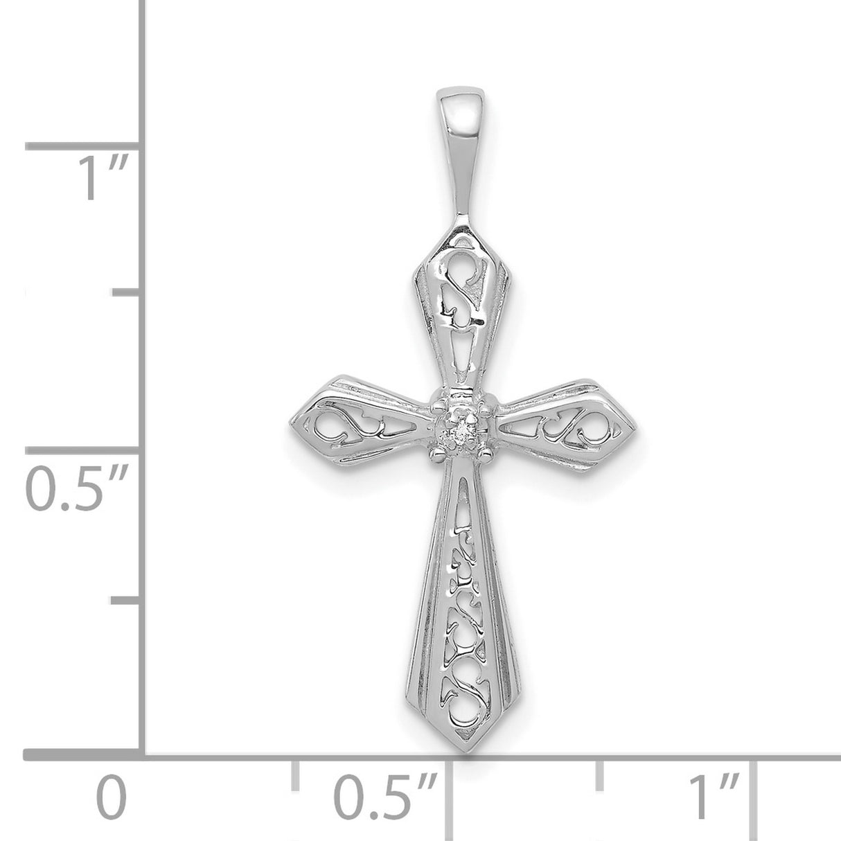 10k White Gold Diamond Cross Pendant with Filigree Design, Unisex Religious Jewelry